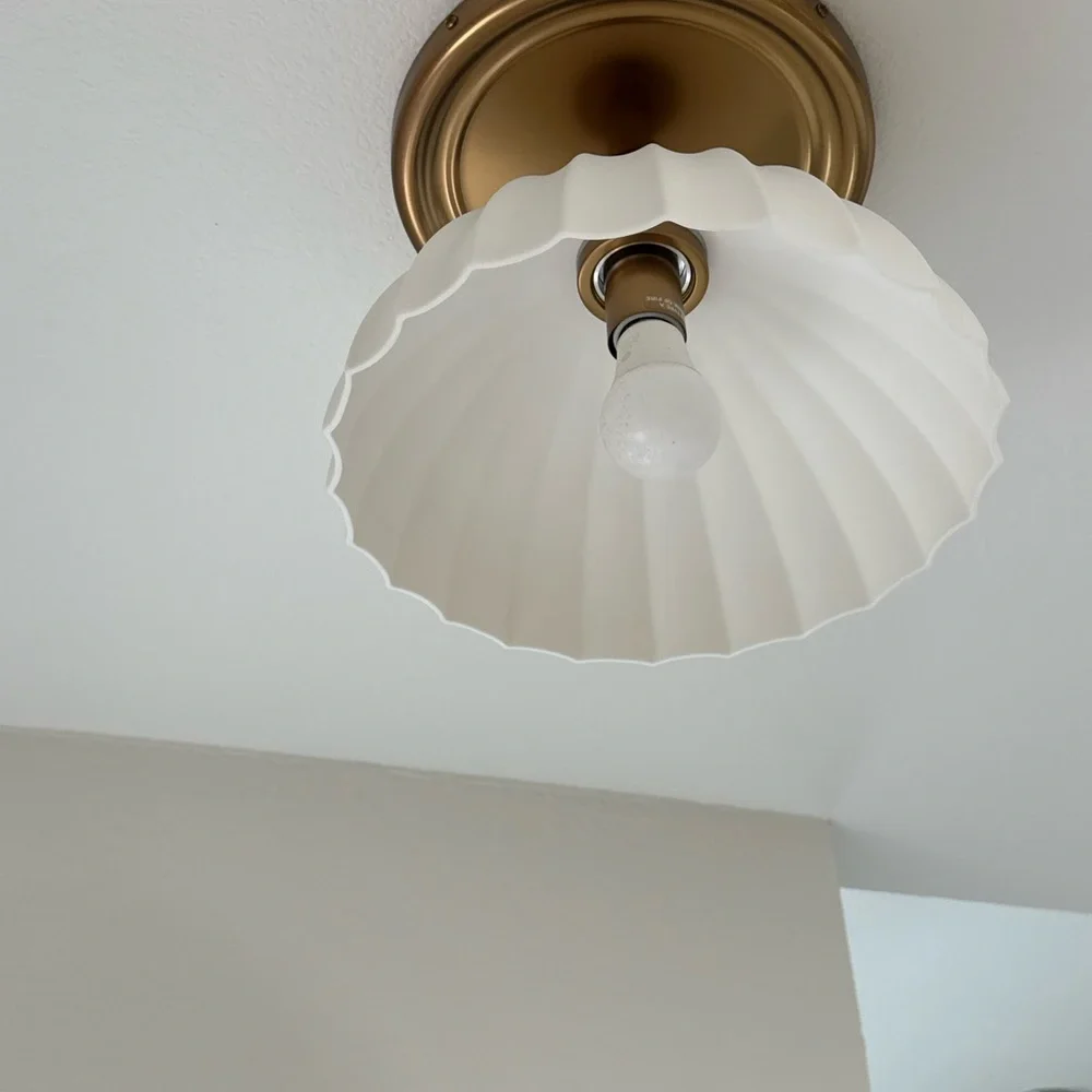 Rejuvenation Enzo Semi-Flush Ceiling Light with Ribbed Glass Shade aged Brass